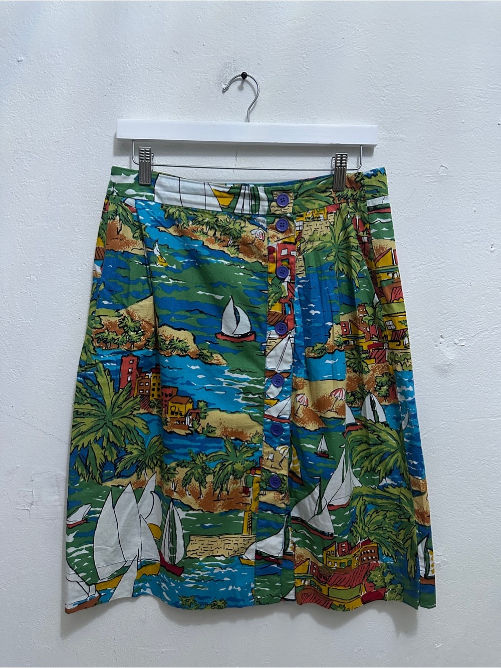 Emily and Fin Women’s M 100% Cotton Scenic Sailboat Print A-Line Skirt
